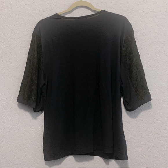 St. John For Nordstrom Navy Blue Stretch Short Sleeve Lace Pullover Top - Picture 5 of 5